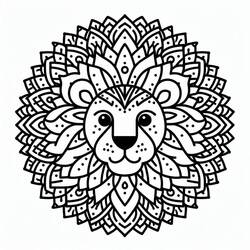 Disegno Mandala Leone con motivi geometrici da colorare