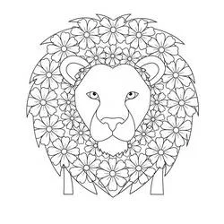 Disegno Mandala Leone con motivi floreali da colorare