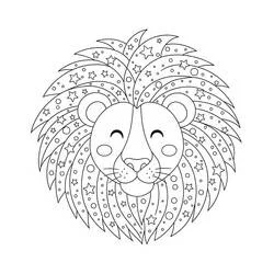 Disegno Mandala leone con criniera stellata da colorare
