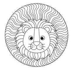 Disegno Mandala leone con criniera ondulata da colorare