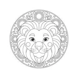 Disegno Mandala Leone con stelle e motivi geometrici da colorare