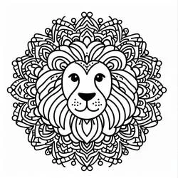 Disegno Mandala leone con criniera dettagliata da colorare