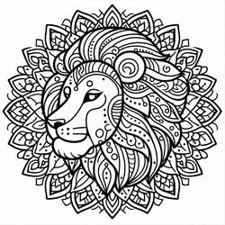 Disegno Mandala leone con criniera ornamentale da colorare