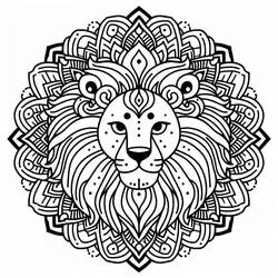 Disegno Mandala leone volto con motivi ornamentali da colorare