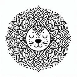 Disegno Mandala leone con volto addormentato da colorare