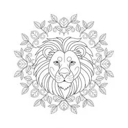Disegno Mandala leone con corona di foglie da colorare