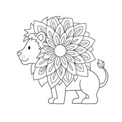 Disegno Leone con una criniera a forma di mandala floreale da colorare