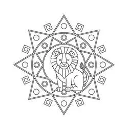 Disegno Mandala leone con motivo a stella da colorare