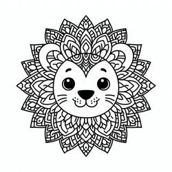 Disegno Mandala leone con viso simpatico da colorare