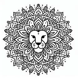 Disegno Mandala Leone con petali floreali da colorare