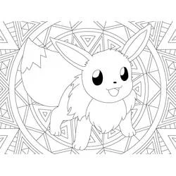 Disegno Eevee in piedi su un mandala di triangoli da colorare