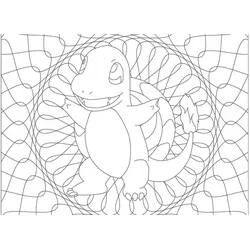 Disegno Charmander al centro di un mandala da colorare