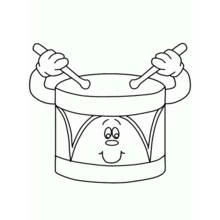 Disegno Tamburo sorridente tenuto da mani con bacchette da colorare Disegno Tamburo sorridente tenuto da mani con bacchette da colorare