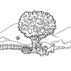 Disegno Bambino seduto sotto un albero con il cane da colorare Disegno Bambino seduto sotto un albero con il cane da colorare