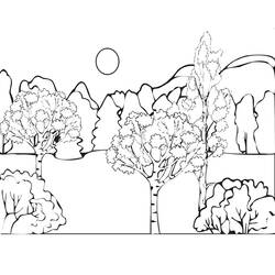 Disegno Alberi e colline sotto il sole da colorare Disegno Alberi e colline sotto il sole da colorare