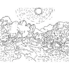 Disegno Sole raggiante su un uliveto di campagna da colorare Disegno Sole raggiante su un uliveto di campagna da colorare