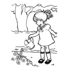 Disegno Bambina che annaffia i fiori in campagna da colorare Disegno Bambina che annaffia i fiori in campagna da colorare