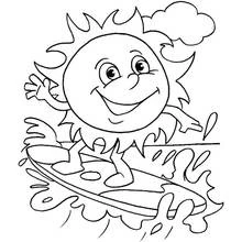 Disegno Sole sorridente che fa surf sulle onde da colorare Disegno Sole sorridente che fa surf sulle onde da colorare