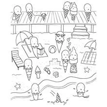 Disegno Coni gelato in vacanza al mare da colorare Disegno Coni gelato in vacanza al mare da colorare