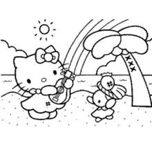 Disegno Hello Kitty suona la chitarra in spiaggia da colorare Disegno Hello Kitty suona la chitarra in spiaggia da colorare