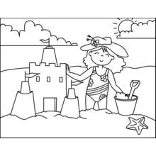 Disegno Bambina che costruisce un castello di sabbia sulla spiaggia da colorare Disegno Bambina che costruisce un castello di sabbia sulla spiaggia da colorare
