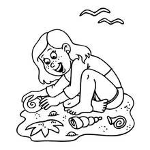 Disegno Bambina che raccoglie conchiglie sulla spiaggia da colorare Disegno Bambina che raccoglie conchiglie sulla spiaggia da colorare