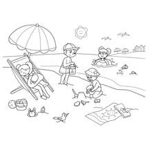 Disegno Bambini che giocano sulla spiaggia d'estate da colorare Disegno Bambini che giocano sulla spiaggia d'estate da colorare