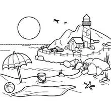 Disegno Faro e scena di spiaggia sul mare da colorare Disegno Faro e scena di spiaggia sul mare da colorare