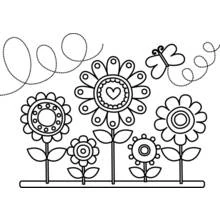 Disegno Fiori con una farfalla e spirali da colorare