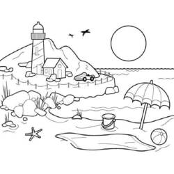Disegno Faro e scena di spiaggia da colorare