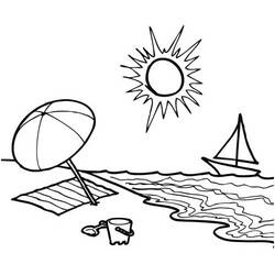 Disegno Spiaggia con ombrellone e barca a vela da colorare