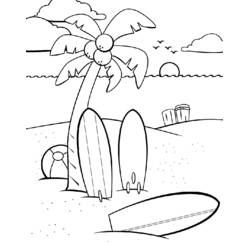 Disegno Palma e tavole da surf sulla spiaggia da colorare