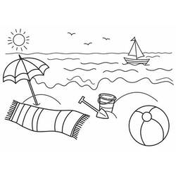 Disegno Spiaggia con ombrellone e barca a vela da colorare