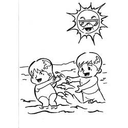 Disegno Due bambini che giocano con l'acqua in spiaggia da colorare