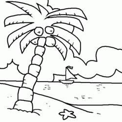 Disegno Palma sulla spiaggia con una barca a vela da colorare