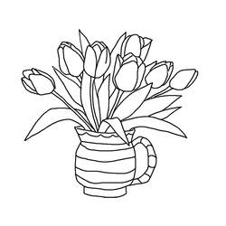 Disegno Mazzo di tulipani in una brocca a righe da colorare