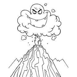 Disegno Vulcano in eruzione con una nuvola sorridente da colorare