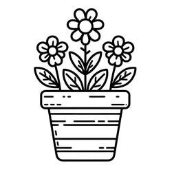 Disegno Vaso da Fiori con tre fiori in piena fioritura da colorare