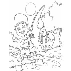 Disegno Adiboo mentre pesca un grosso pesce da colorare