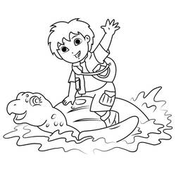 Disegno Diego a cavallo di una tartaruga marina da colorare