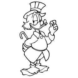 Disegno Scrooge McDuck con una moneta in mano da colorare