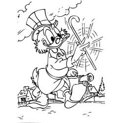 Disegno Scrooge McDuck che cammina con il bastone alzato da colorare