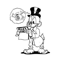 Disegno Scrooge McDuck legge un giornale finanziario da colorare
