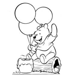 Disegno Winnie the Pooh con i palloncini su un tronco da colorare Disegno Winnie the Pooh con i palloncini su un tronco da colorare