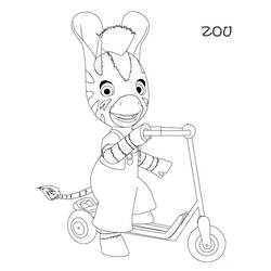 Disegno Zou la piccola zebra in piedi sul suo monopattino da colorare