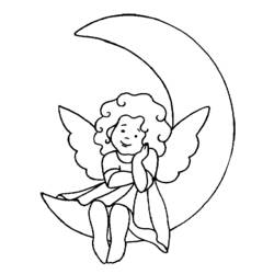 Disegno Angelo seduto su una luna crescente da colorare