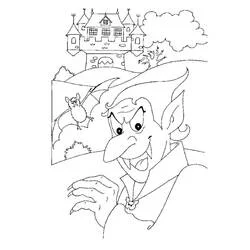 Disegno Dracula vicino al suo castello con un pipistrello da colorare Disegno Dracula vicino al suo castello con un pipistrello da colorare