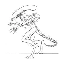 Disegno Extraterrestre accovacciato con lunga coda segmentata da colorare