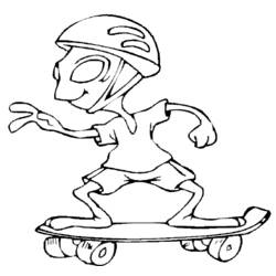 Disegno Extraterrestre sullo skateboard con casco da colorare