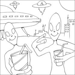 Disegno Extraterrestre che beve una bibita in città da colorare